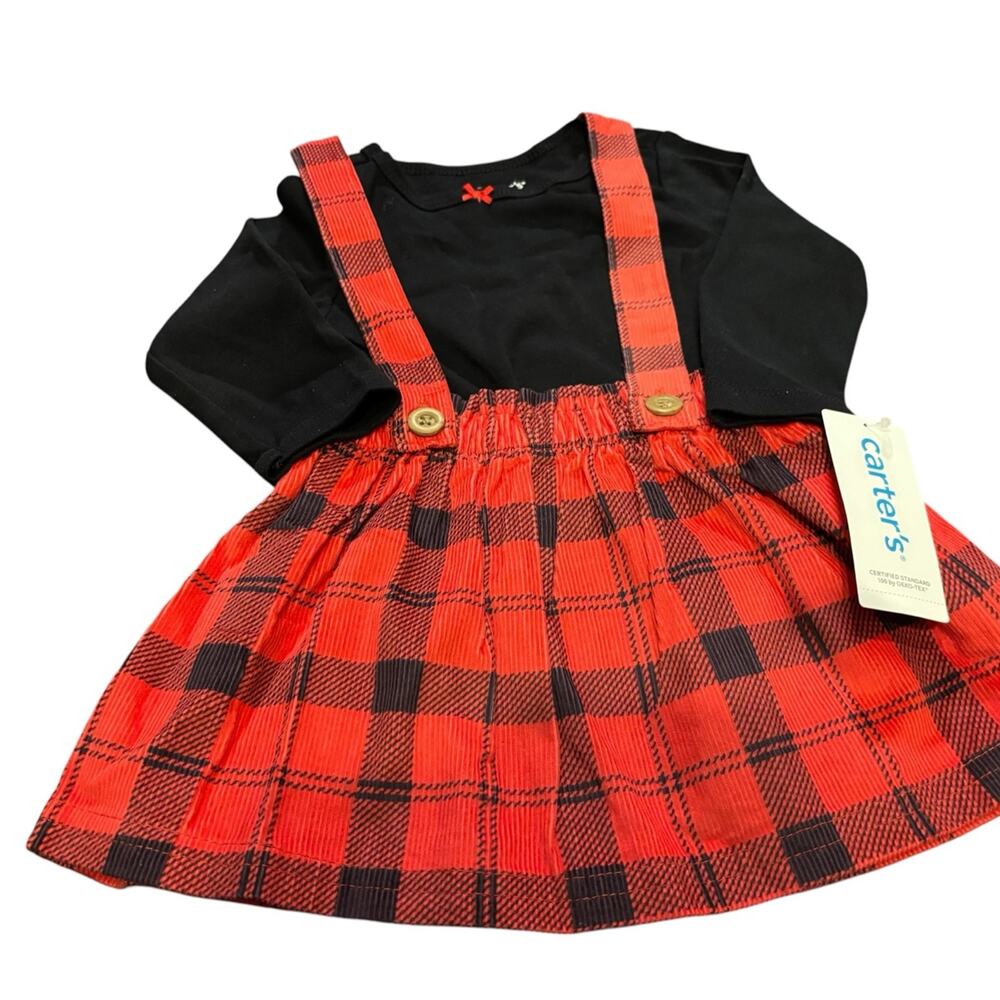 Carter's NWT 9M  Girls Plaid Suspender Dress with Long Sleeve Onesie and tights